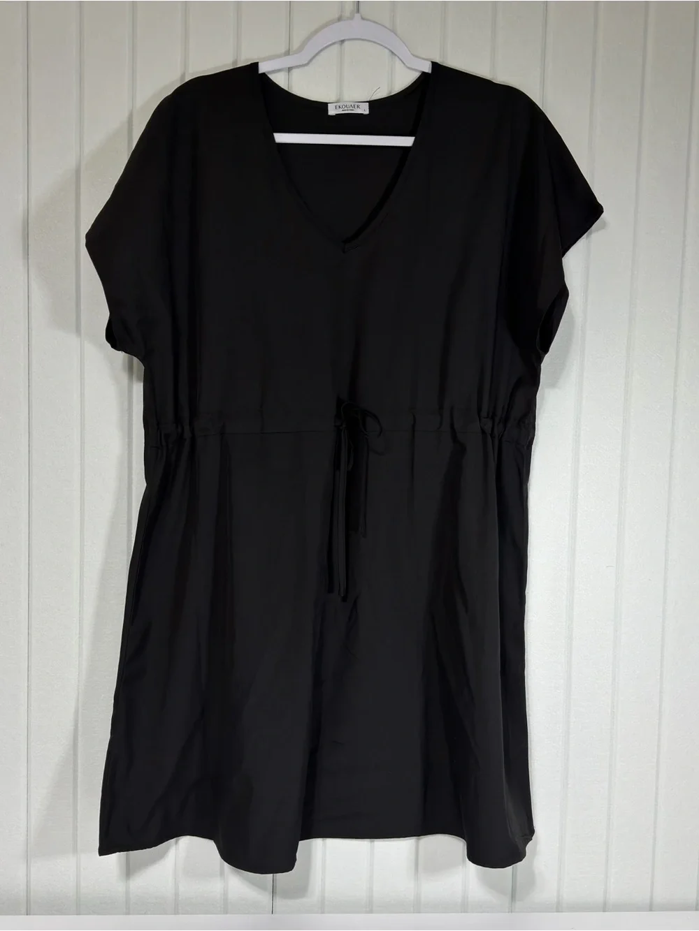 Black V-Neck Drawstring Swim Coverup